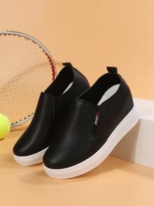 Patch Detail Slip On Wedge Sneakers - Black - View 2