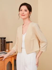 Firerie Solid Open Front Blazer In Fall/Winter - Apricot - View 6