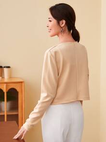 SHEIN Privé Double Breasted Crop Jacket - Khaki - View 2