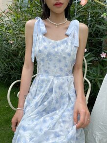 DAZY 滿版印花肩部打結吊帶連衣裙 - 彩色 - 查看 3