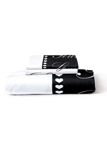 Letter Graphic Duvet Cover Set Without Filler - Black and White - View 5