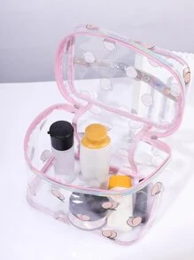 1个大容量透明印花化妆包，便携式防水PVC化妆包，旅行便捷收纳袋，美妆工具整理收纳盒，化妆品收纳盒，女士礼物，圣诞礼物，女士送礼佳品 - 粉色 - 查看 2