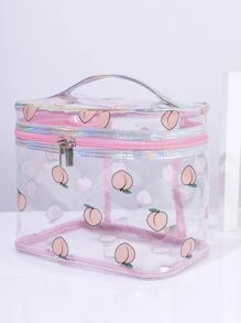 1个大容量透明印花化妆包，便携式防水PVC化妆包，旅行便捷收纳袋，美妆工具整理收纳盒，化妆品收纳盒，女士礼物，圣诞礼物，女士送礼佳品 - 粉色 - 查看 4