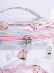 1个大容量透明印花化妆包，便携式防水PVC化妆包，旅行便捷收纳袋，美妆工具整理收纳盒，化妆品收纳盒，女士礼物，圣诞礼物，女士送礼佳品 - 粉色 - 查看 5