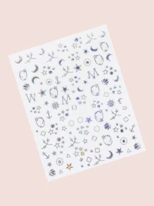 1 hoja Pegatina de arte de uña con patrón de estrella y luna