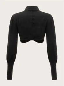 SHEIN Essnce Áo sơ mi nữ Bất đối xứng Nút Nút đôi màu trơn Thanh lịch - màu đen - Xem 2