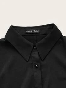 SHEIN Essnce Áo sơ mi nữ Bất đối xứng Nút Nút đôi màu trơn Thanh lịch - màu đen - Xem 3