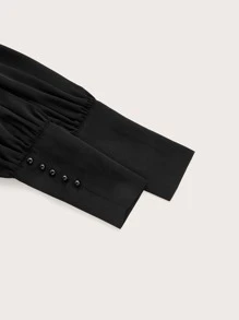 SHEIN Essnce Áo sơ mi nữ Bất đối xứng Nút Nút đôi màu trơn Thanh lịch - màu đen - Xem 4