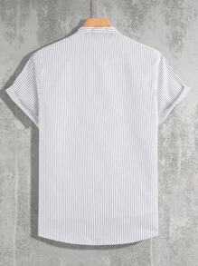 Manfinity Men Vertical Striped Half Button Shirt Without Tee - White - View 2