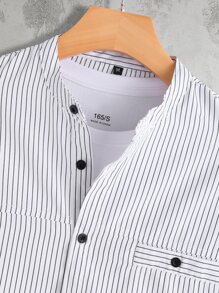 Manfinity Men Vertical Striped Half Button Shirt Without Tee - White - View 3