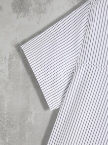 Manfinity Men Vertical Striped Half Button Shirt Without Tee - White - View 4