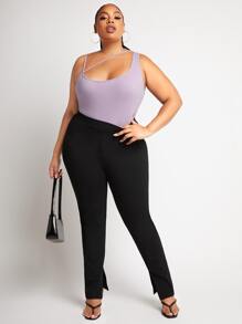SHEIN SXY X EvetteXO Plus Asymmetrical Neck Rib-knit Bodysuit - Lilac Purple - View 3