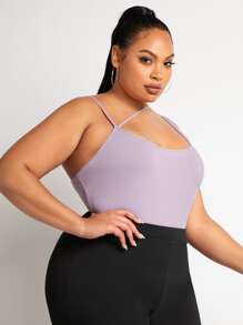 SHEIN SXY X EvetteXO Plus Asymmetrical Neck Rib-knit Bodysuit - Lilac Purple - View 5