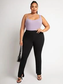 SHEIN SXY X EvetteXO Plus Asymmetrical Neck Rib-knit Bodysuit - Lilac Purple - View 6