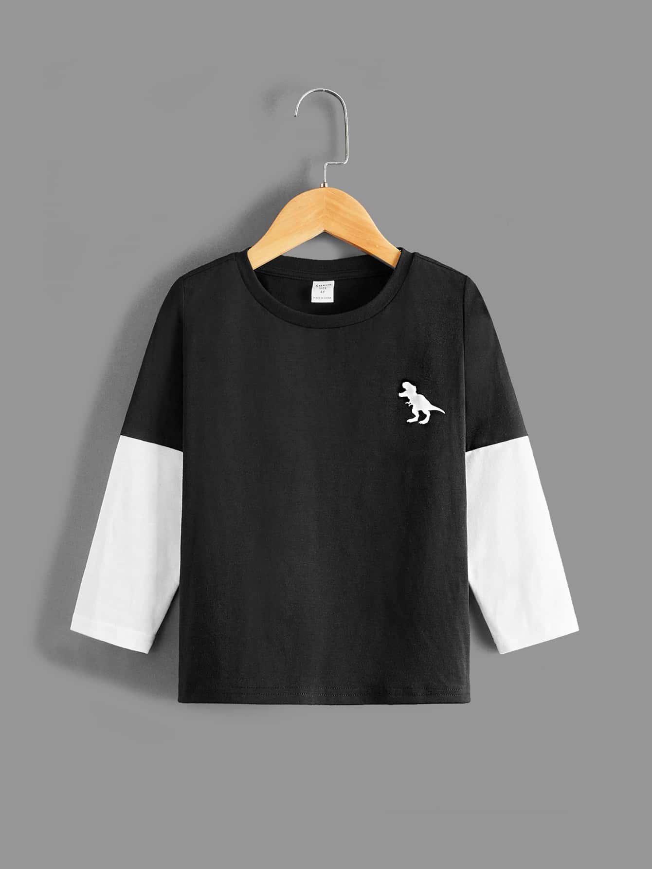SHEIN Toddler Boys Dinosaur Print Colourblock Tee - Black - View 1