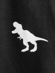 SHEIN Toddler Boys Dinosaur Print Colourblock Tee - Black - View 3