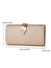 Bolso caja con diseño de hoja con cadena brillante - Champán - Ver 6