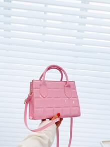 Waterproof,Lightweight,Business Casual Plaid Embossed Double Handle Square Bag For Teen Girls Women College Students,Rookies & White-collar Workers Perfect for Office,College,Work ,Business,Commute - Pink - View 1