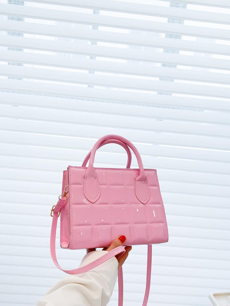 Waterproof,Lightweight,Business Casual Plaid Embossed Double Handle Square Bag For Teen Girls Women College Students,Rookies & White-collar Workers Perfect for Office,College,Work ,Business,Commute - Pink - View 1