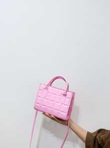 Waterproof,Lightweight,Business Casual Plaid Embossed Double Handle Square Bag For Teen Girls Women College Students,Rookies & White-collar Workers Perfect for Office,College,Work ,Business,Commute - Pink - View 3