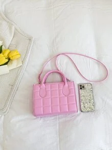 Waterproof,Lightweight,Business Casual Plaid Embossed Double Handle Square Bag For Teen Girls Women College Students,Rookies & White-collar Workers Perfect for Office,College,Work ,Business,Commute - Pink - View 4