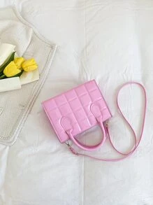 Waterproof,Lightweight,Business Casual Plaid Embossed Double Handle Square Bag For Teen Girls Women College Students,Rookies & White-collar Workers Perfect for Office,College,Work ,Business,Commute - Pink - View 7