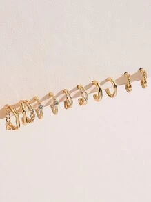 5對水鑽裝飾開口耳環 - 金黃色 - 查看 1