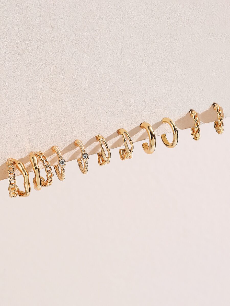 5對水鑽裝飾開口耳環 - 金黃色 - 查看 1