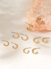 5對水鑽裝飾開口耳環 - 金黃色 - 查看 2