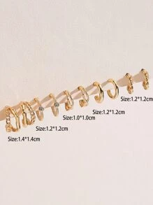 5對水鑽裝飾開口耳環 - 金黃色 - 查看 3