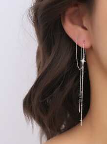 Andkiss Star Decor Threader Earrings - Silver - View 1