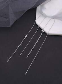 Andkiss Star Decor Threader Earrings - Silver - View 2