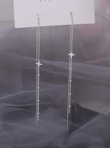 Andkiss Star Decor Threader Earrings - Silver - View 3