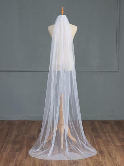 1pc Versatile Single-Layer Tulle Wedding Veil For Women, With Comb And Beaded Details, Soft Mesh Bridal Headpiece For Wedding, White, Floor-Length Fall Clothes For Women