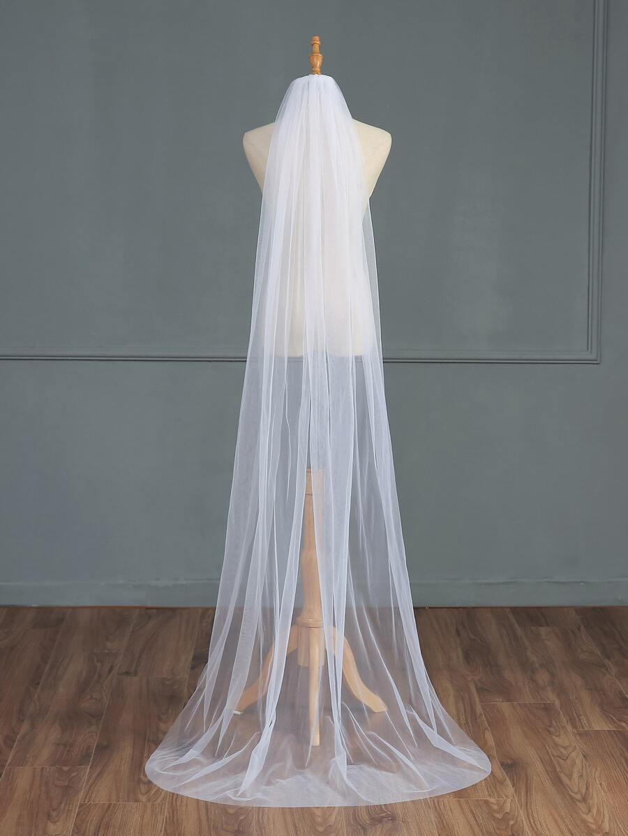 1 件女士多功能单层薄纱婚纱头纱，带梳子和串珠细节，柔软网眼新娘婚礼头饰，白色及地秋装，适合女士 - 白色 - 查看 1