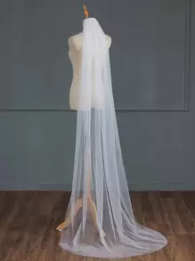 1 件女士多功能单层薄纱婚纱头纱，带梳子和串珠细节，柔软网眼新娘婚礼头饰，白色及地秋装，适合女士 - 白色 - 查看 3