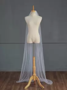 1 件女士多功能单层薄纱婚纱头纱，带梳子和串珠细节，柔软网眼新娘婚礼头饰，白色及地秋装，适合女士 - 白色 - 查看 5