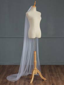 1 件女士多功能单层薄纱婚纱头纱，带梳子和串珠细节，柔软网眼新娘婚礼头饰，白色及地秋装，适合女士 - 白色 - 查看 6