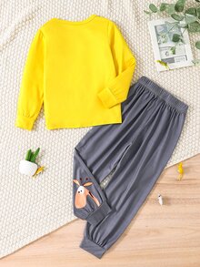 Boys Slogan & Giraffe Print PJ Set - Multicolor - View 2