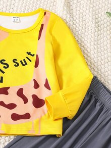 Boys Slogan & Giraffe Print PJ Set - Multicolor - View 5