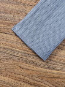 SHEIN Blusa Y Pantalones Para Niña Preadolescente Con Dobladillo De Volantes De Dos Tonos - Azul y blanco - Ver 7