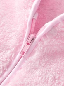 嬰兒素色拉鍊法蘭絨連身褲 - 粉色 - 查看 4