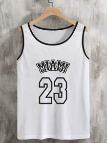 Manfinity Campus Court Aesthetic Post--Men Letter Graphic Contrast Binding Basketball Jersey - White - View 1