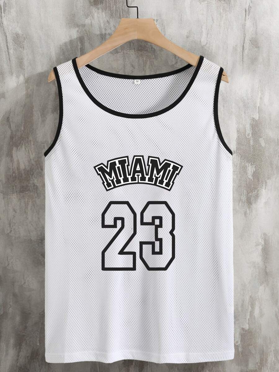 Manfinity Campus Court Aesthetic Post--Men Letter Graphic Contrast Binding Basketball Jersey - White - View 1