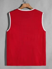 Aesthetic Post--Men Letter Graphic Contrast Binding Basketball Jersey - Red - View 2
