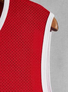 Aesthetic Post--Men Letter Graphic Contrast Binding Basketball Jersey - Red - View 3