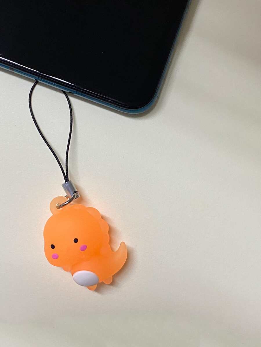 Orange Dinosaur Shaped Phone Charm - Orange - View 1