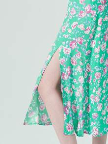 EURMUSE Allover Floral Print Split Thigh Cami Dress - Mint Green - View 7