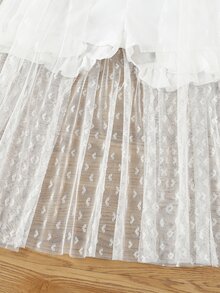 Toddler Girls Ruffle Trim Mesh Overlay Jumpsuit - White - View 4