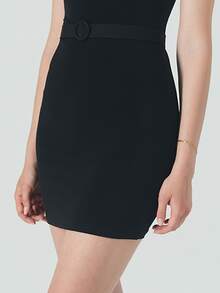 Cottnline 鏈條肩帶腰帶吊帶洋裝 - 黑色 - 查看 6